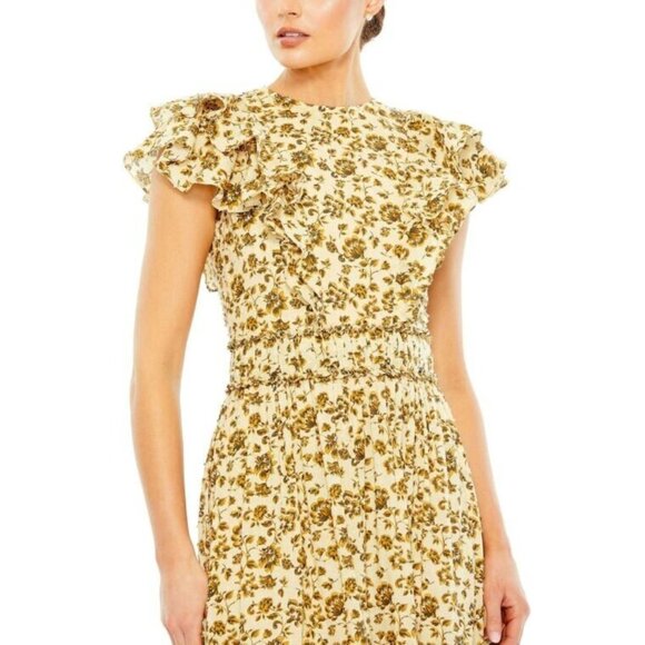 Mac Duggal Womens Floral Ruffled Special Occasion Evening Dress Gown 70114 - Picture 4 of 9